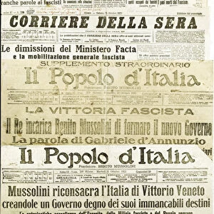 Title pages of italian newspapers after Mussolini March on Rome on October 28th 1922