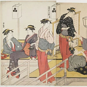 "Triptych of Cooling off in the Evening at Shijo_ Riverbank", 1784