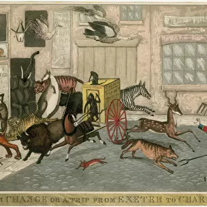 An uproar on Change or a trip from Exeter to Charing Cross (coloured engraving)