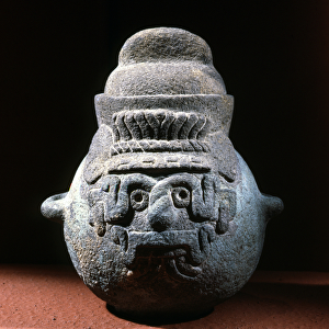 Urn with a face of Tlaloc, Late Post Classic period (stone)