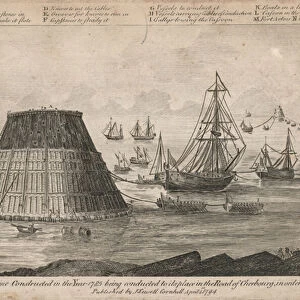 View of a cone constructed in the year 1785 being conducted to its place in the Road of Cherbourg (engraving)