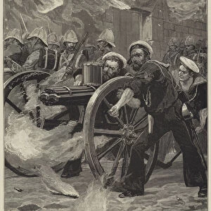 The War in Egypt, Naval Brigade clearing the Streets of Alexandria with the Gatling Gun (engraving)