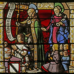 Window depicting the Donors Claude de Crepy and sons with Saint Claude and Saint Peter