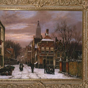 A Wintry Scene: a Dutch Street with numerous Figures (oil)