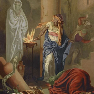 The Witch of Endor summoning the spirit of Samuel (chromolitho)
