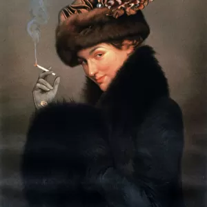 Woman smoking cigarette, 1913 (illustration)