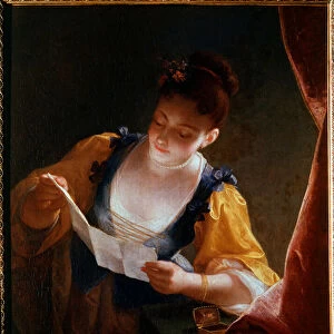 Young Woman Reading a Letter Painting by Jean Raoux (1677-1734) 18th century Sun