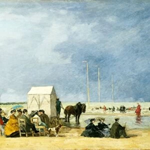 Euga┼íne Boudin, Bathing Time at Deauville, French, 1824 - 1898, 1865, oil on wood