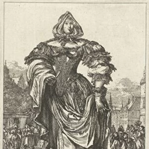 Lady in dress from the series Figures a la mode, Romeyn de Hooghe, 1670 - 1685