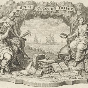 Vignette with Mercury, Minerva and Justice, David Coster, c. 1700 - in or before 1752