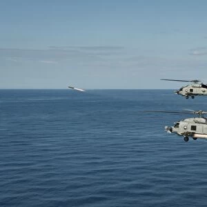 MH-60R Sea Hawk helicopters launch AGM-114 hellfire missiles