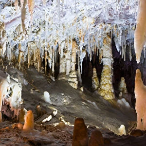 Stalactites and stalagmites, El Soplao Cave, Cantabria, Spain, Europe