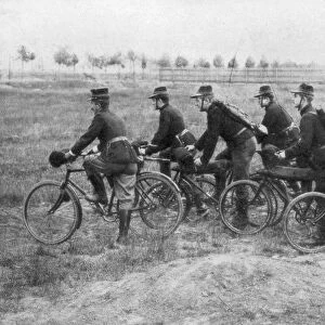 Belgian bicycle troops in Haelen, Belgium, August 1914. Artist: Montigny