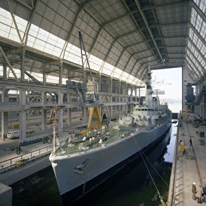 HMS Cleopatra at Devonport frigate complex, Plymouth, Devon, 1977