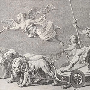 Mars on a chariot drawn by three lions, 1749. Creator: Charles Grignion