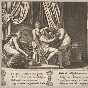 Plate 10: nymphs assisting Psyche to dress her hair, from The Fable of Psyche, 1530-60