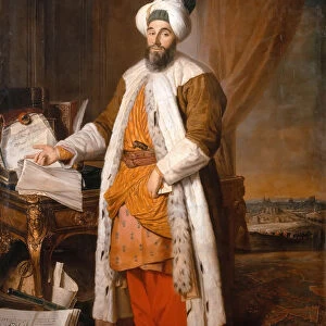 Portrait of Mehemet Said Pacha, Bey of Rumelia, special ambassador of the ottoman Sultan Mahmoud I i Artist: Aved, Jacques-Andre Joseph (1702-1766)