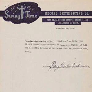 Receipt for payment for a recording session signed by Ray Charles, November 24, 1950