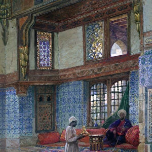 Recess in the reception room of Mufti Sheik El Mahadis house, Cairo, 1873. Artist: Frank Dillon