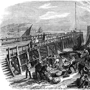Return of the herring boats, Yarmouth, Isle of Wight, 1856. Artist: NR Woods
