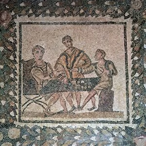 Detail of a Roman floor mosaic showing dice players, 3rd century