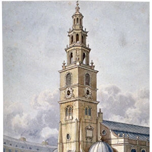 South-west view of the Church of St Clement Danes, Westminster, London, 1814