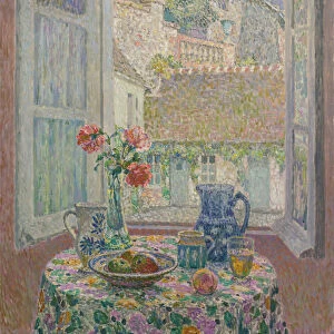 Table overlooking the courtyard, 1926. Artist: Le Sidaner, Henri (1862-1939)