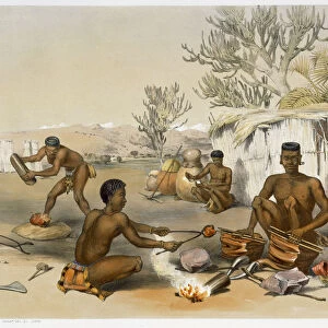 Zulu blacksmiths at work, 1849. Artist: George French Angas