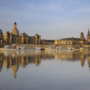 Dresden Skyline and River Elbe at Dawn, Dresden, Saxony, Germany