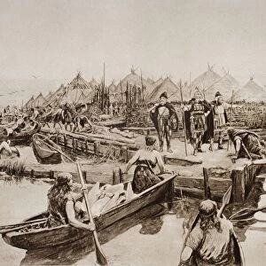 England 2, 000 Years Ago. The Landing Stage Of Prehistoric Lake Village Near Glastonbury. From A Reconstructuin Drawing By A. Forrestier From The Book The Outline Of History By H. G. Wells Volume 1, Published 1920