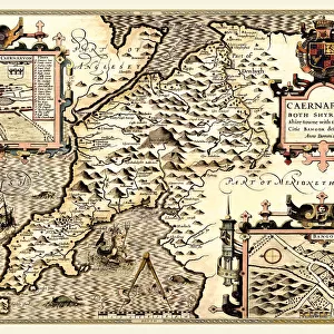 Old County Map of Caernarvonshire, Wales 1611 by John Speed