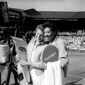 Althea Gibson and Angela Buxton as doubles partners before a match at Wimbledon1956