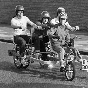 Buggynauts: Four young lads from Nottingham are pictured pedalling into London on their