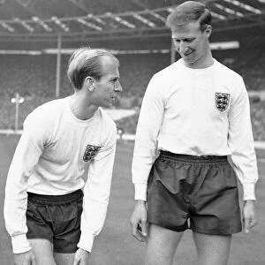 England footballing brothers Jack and Bobby Charlton, together at Wembley Stadium
