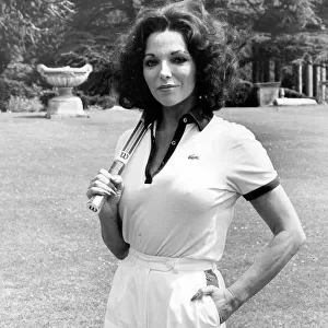 Joan Collins wearing tennis gear during filming of TV show - July 1979