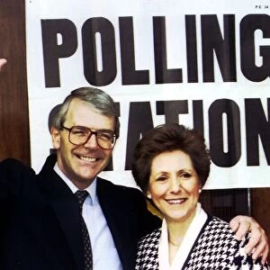 John Major MP with wife at the polling station in his constituency of Huntingdon to cast