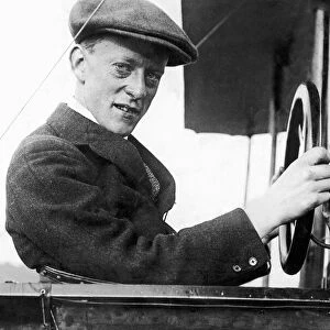 Lieut Parke Royal Navy seen here at the controls of his machine in which he was killed a