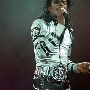 Michael Jackson can be seen performing on stage at Wembley during the Bad concert tour