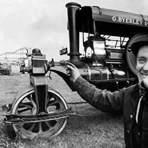 Mr Walter Hodson pictured with the steam roller Highland Lass on 2th June 1972