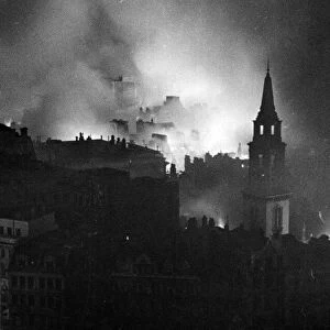 Second Great Fire of London from the dome of St Pauls Cathedral. 29th December 1940