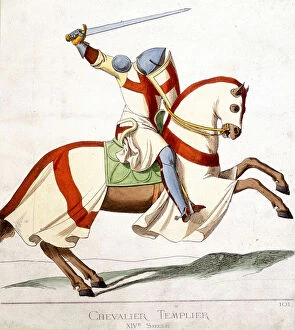 Knight Templar, 14th century - engraving, 19th century