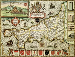 Cornwall Historical John Speed 1610 Map