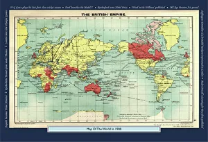 Historical World Map Prints: Historical World Events map 1908 UK version
