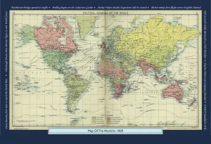 Historical World Map Prints: Historical World Events map 1909 US version