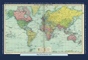 Historical World Map Prints: Historical World Events map 1914 US version