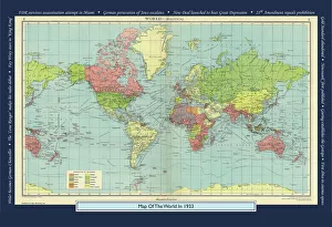 Historical World Map Prints: Historical World Events map 1933 US version