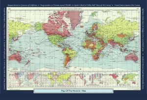Historical World Map Prints: Historical World Events map 1966 US version