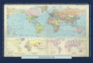Historical World Map Prints: Historical World Events map 1968 US version